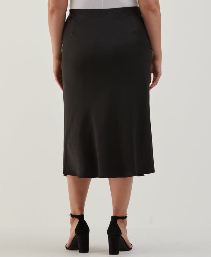 Plus Size Shine Midi Bias Skirt (Black)