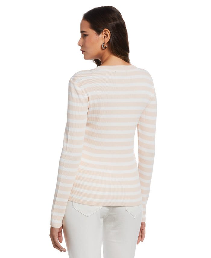 Snap Trim Stripe Asymmetrical Sweater (Cloud Pink)