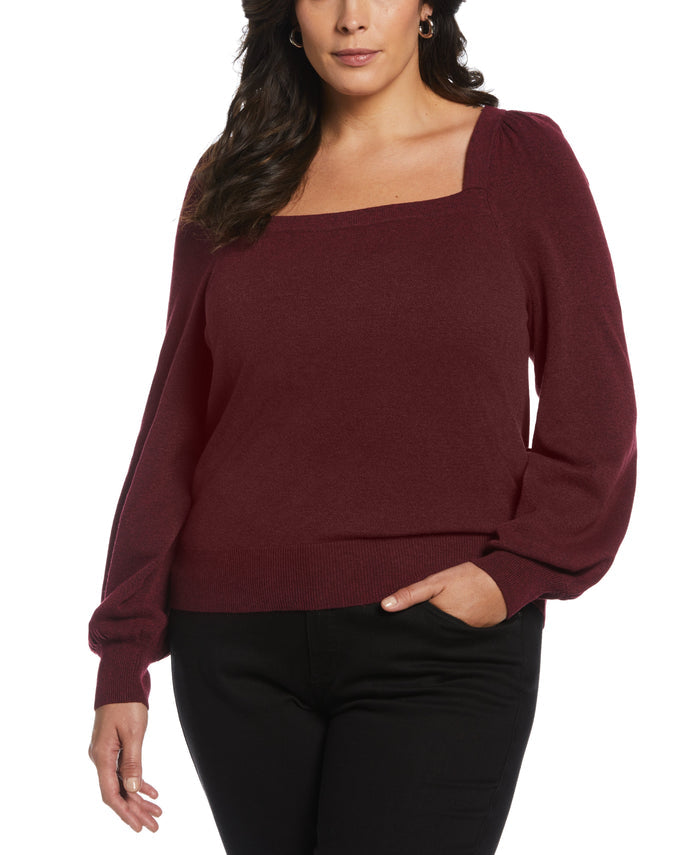 Square Neck Puff Sleeve Sweater (Rhododendron)