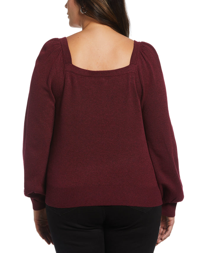 Square Neck Puff Sleeve Sweater (Rhododendron)