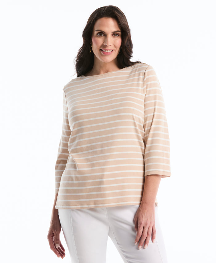 Plus Size Stripe Button Detail Top (Moonlight)