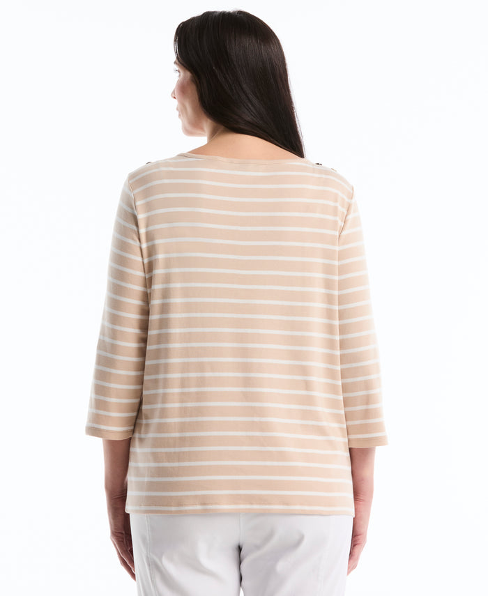 Plus Size Stripe Button Detail Top (Moonlight)