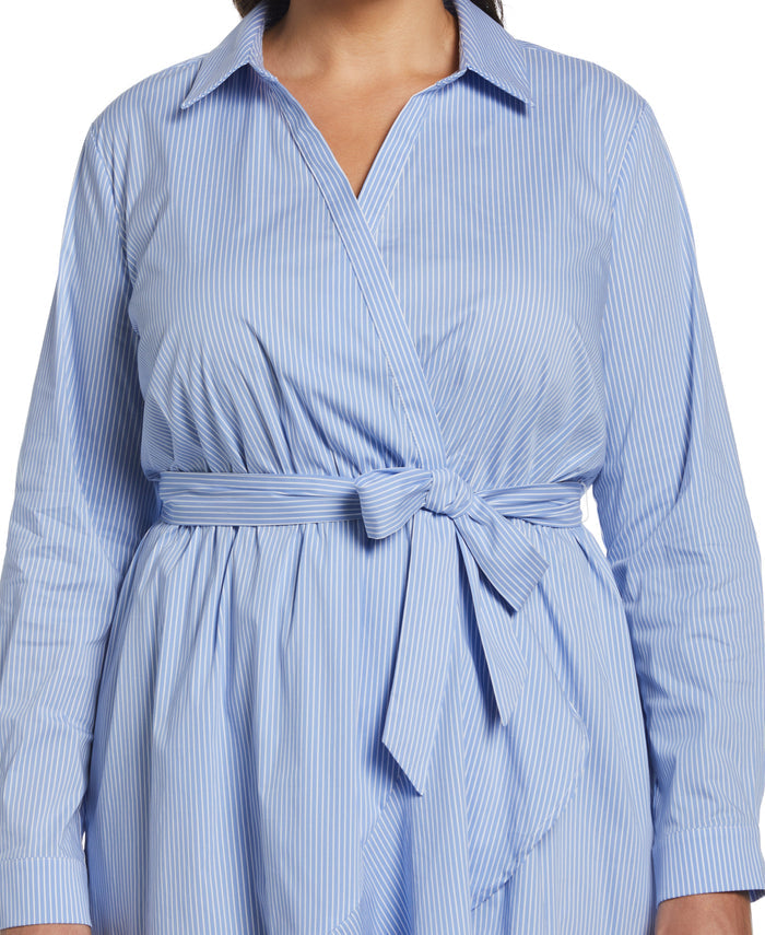 Stripe Poplin Ruffle Wrap Dress (Ultramarine)