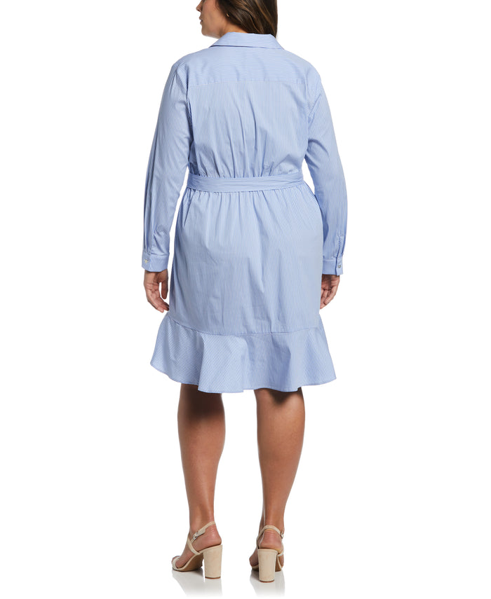 Stripe Poplin Ruffle Wrap Dress (Ultramarine)