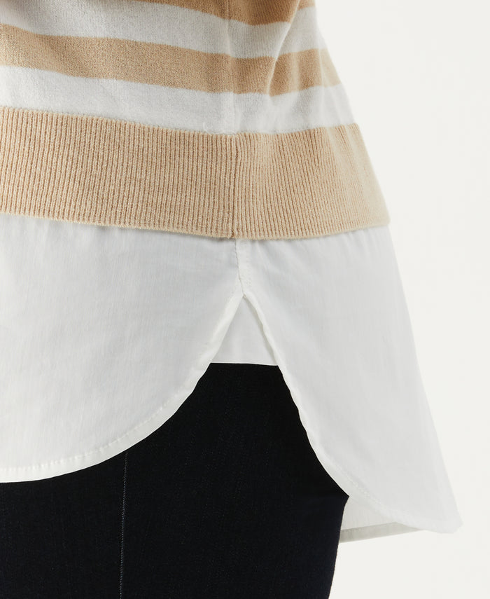 Plus Size Striped Layered Sweater (Wheat Heather)