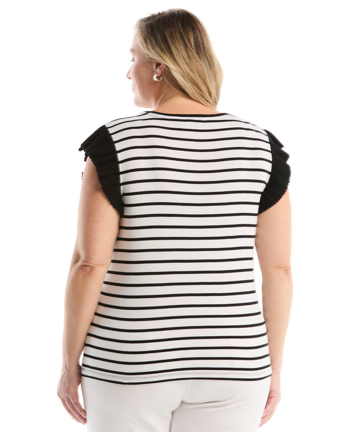 Plus Size Striped Ruffle Top (White)