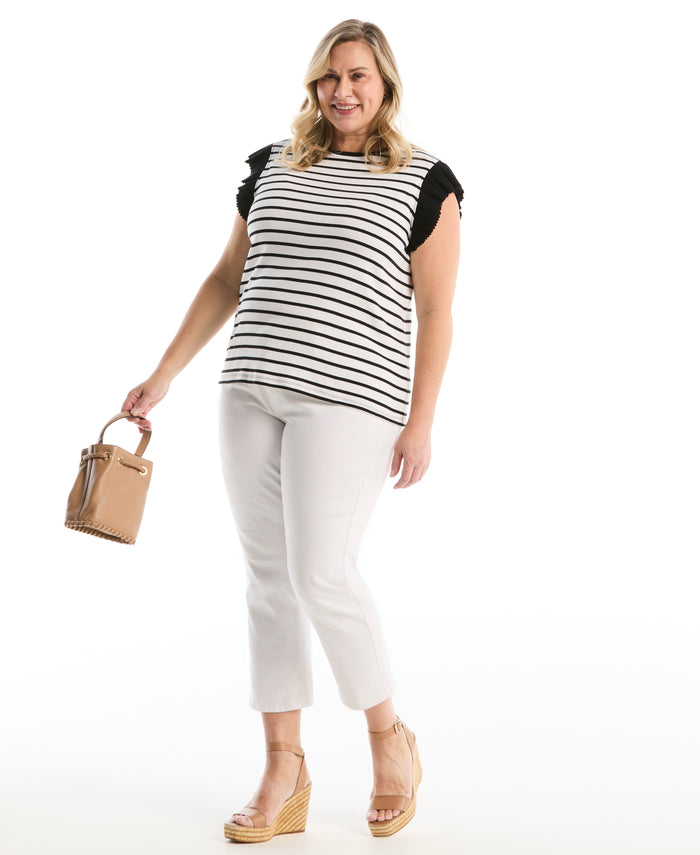 Plus Size Striped Ruffle Top (White)