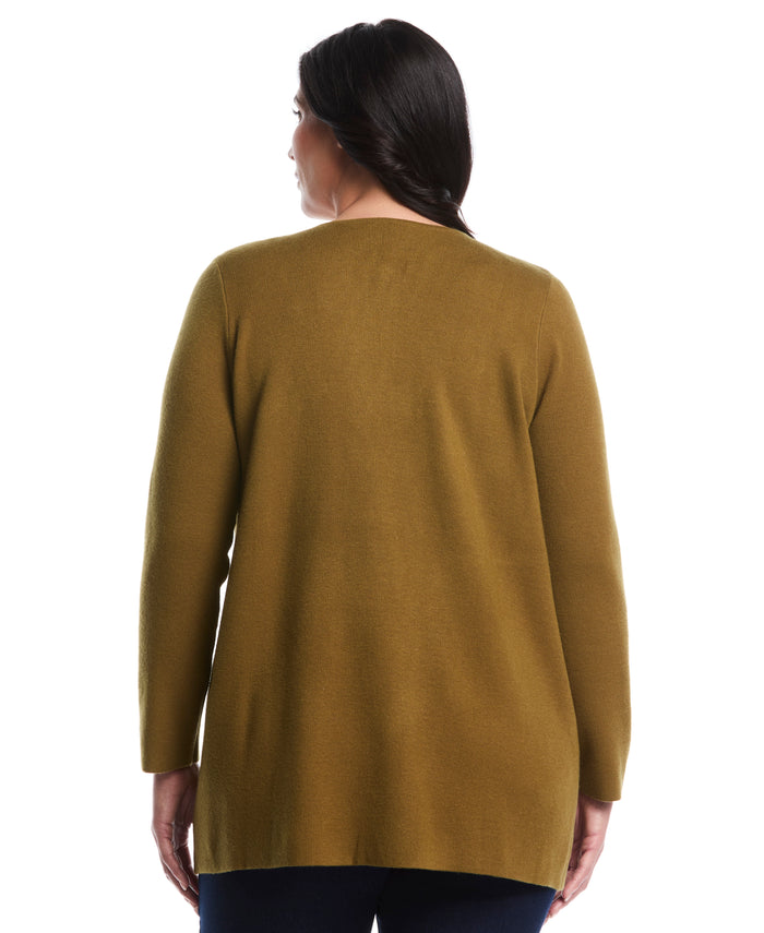 Plus Size Turnlock Metal Closure Cardigan (Fir Green)