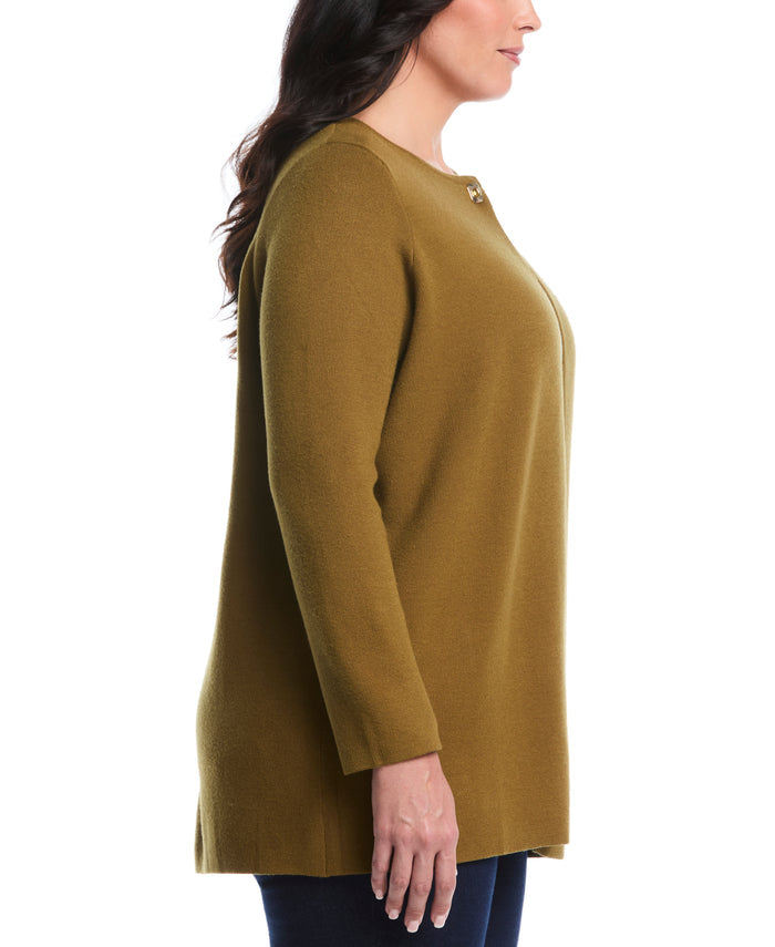 Plus Size Turnlock Metal Closure Cardigan (Fir Green)
