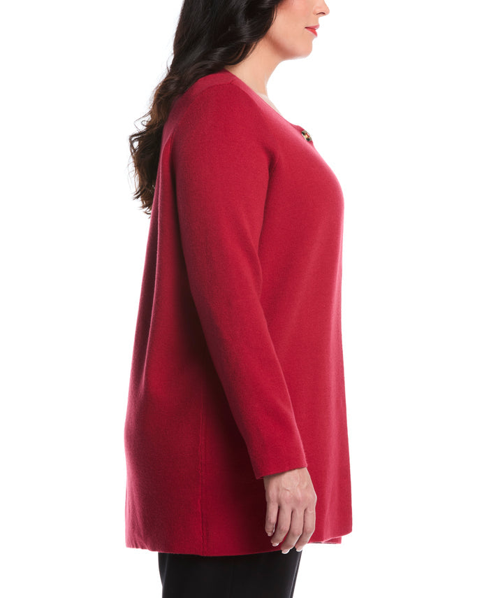 Plus Size Turnlock Metal Closure Cardigan (Rio Red)