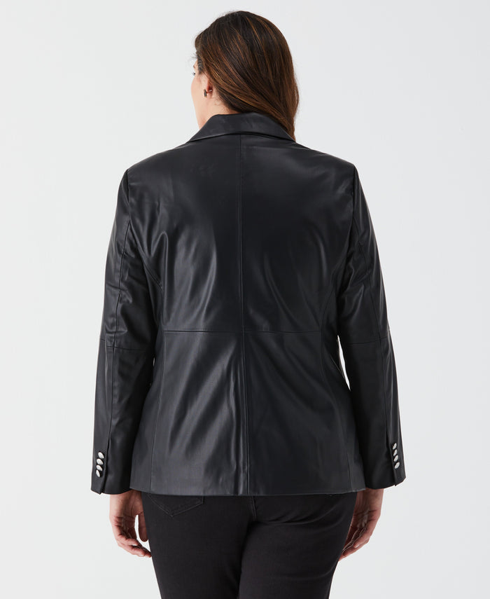Plus Size Vegan Leather Double Breasted Blazer (Black)