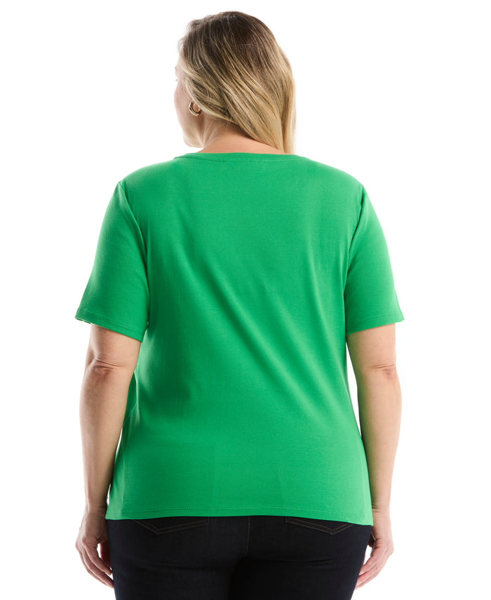 Plus Size Welt Pocket Button Detail Top (Fern Green)