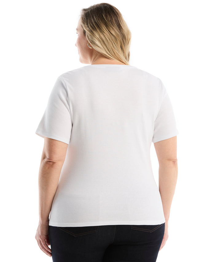 Plus Size Welt Pocket Button Detail Top (White)