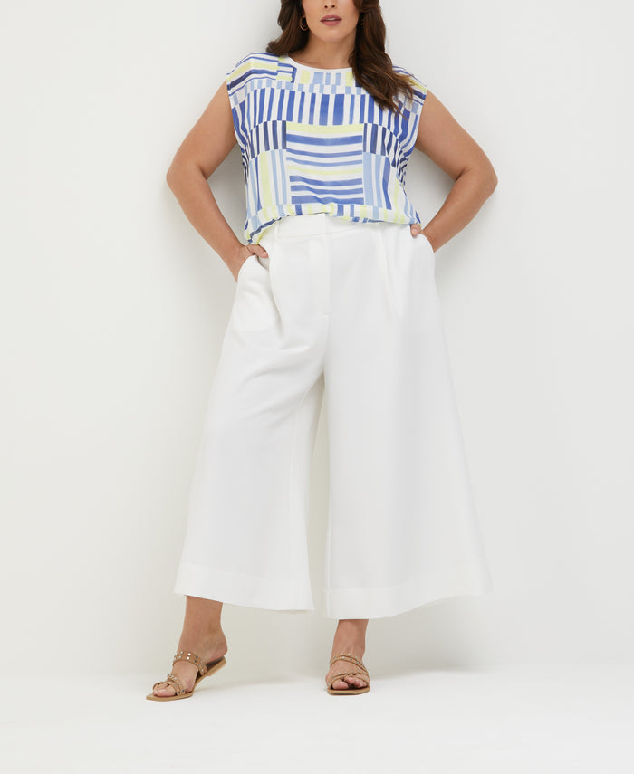 Plus Size Wide Culotte Pant (White)