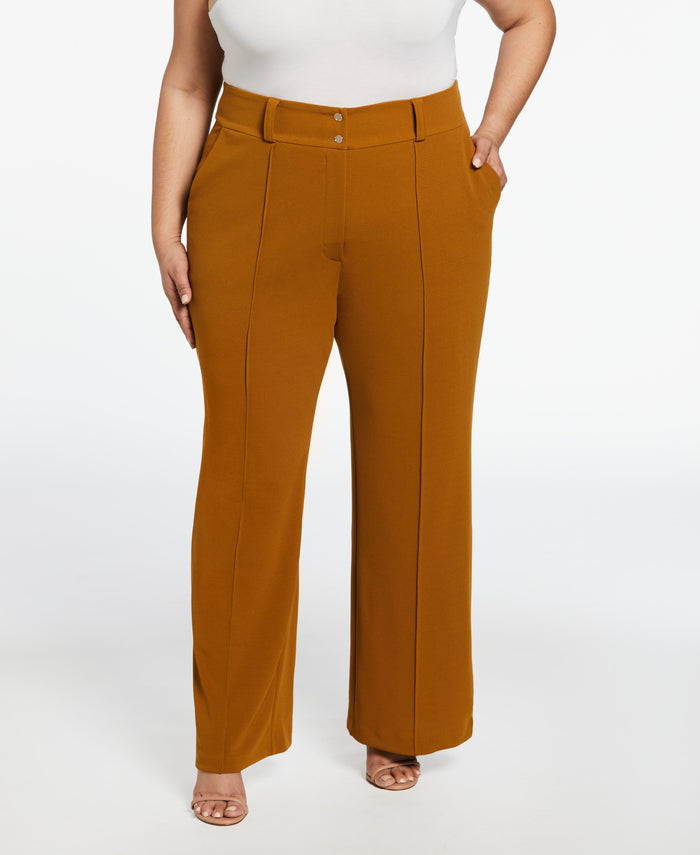 Wide Waistband Wide Leg Pant (Bronze Brown)