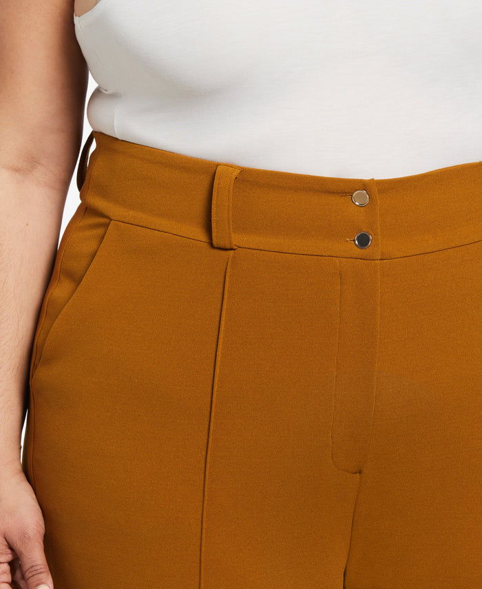 Wide Waistband Wide Leg Pant (Bronze Brown)