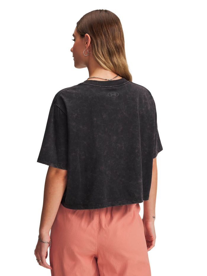 Polera manga corta Lifestyle para mujer Boxy Crop Wash negro Under Armour