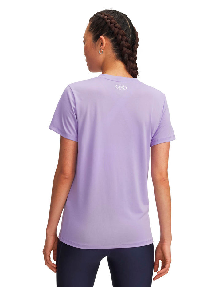 Polera manga corta de entrenamiento para mujer Tech V-Neck morado Under Armour