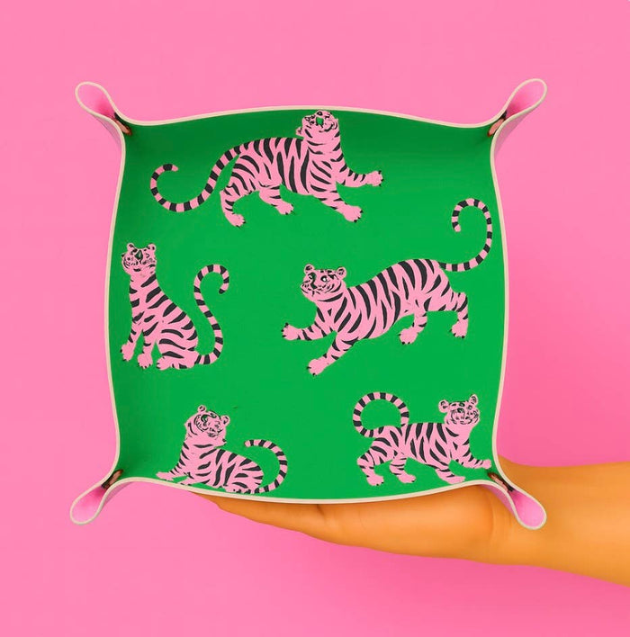 Preppy tiger trinket tray by Aspen Lane featuring a detailed tiger design on a decorative ceramic tray.