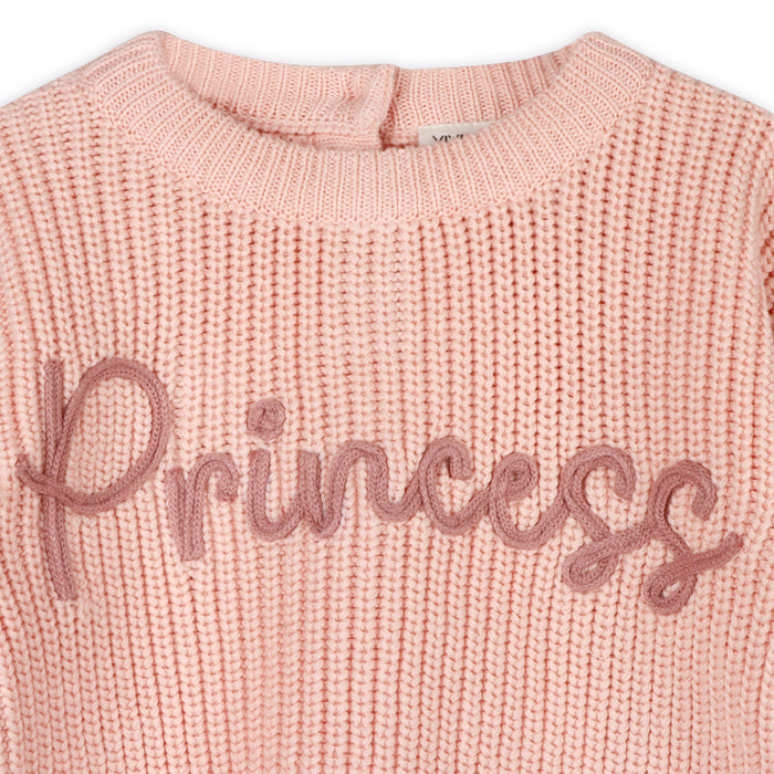 Princess Embroidered Slouchy Sweater Knit Baby Pullover (Organic Cotton)