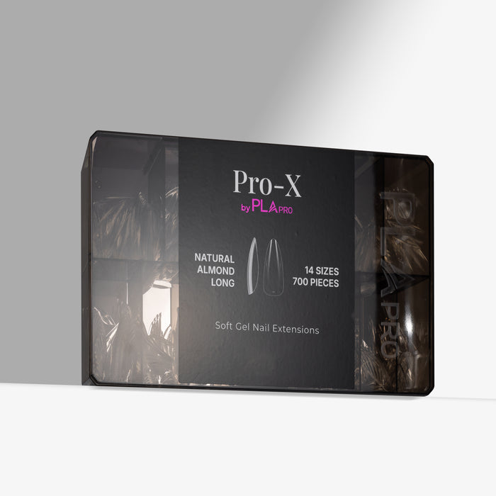 Pro-X by PLA Pro nail extension tip box on a gray background