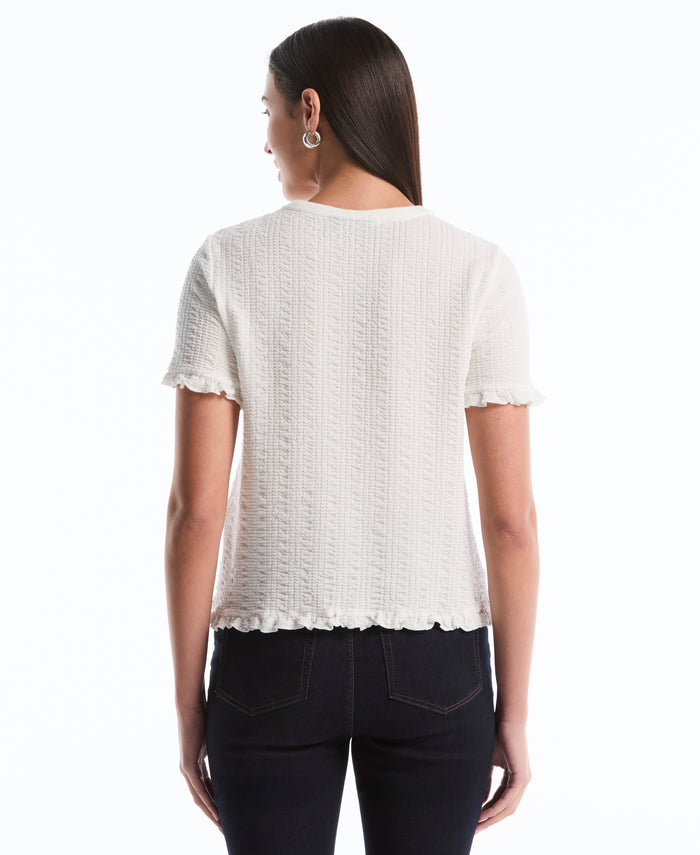 Puckered Ruffle Sleeve Top (Star White)