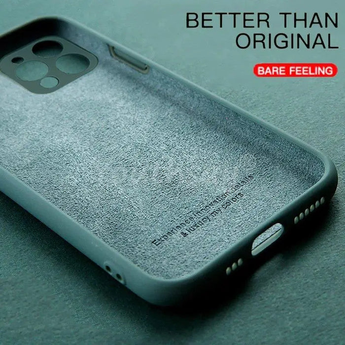 the back of a black iphone case with a leather texture