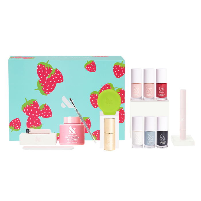 Quick Dry Mani System featuring nail polish, remover, brush, and tools for fast-drying at-home manicure kit