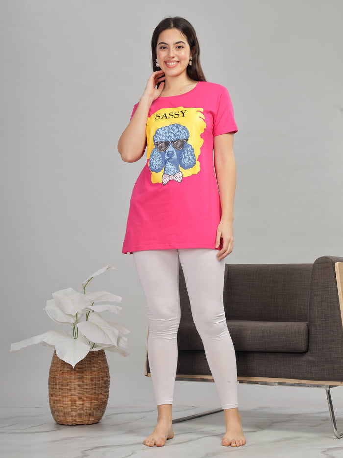 Premium Rani Pink Stylish Long T-Shirt for Women