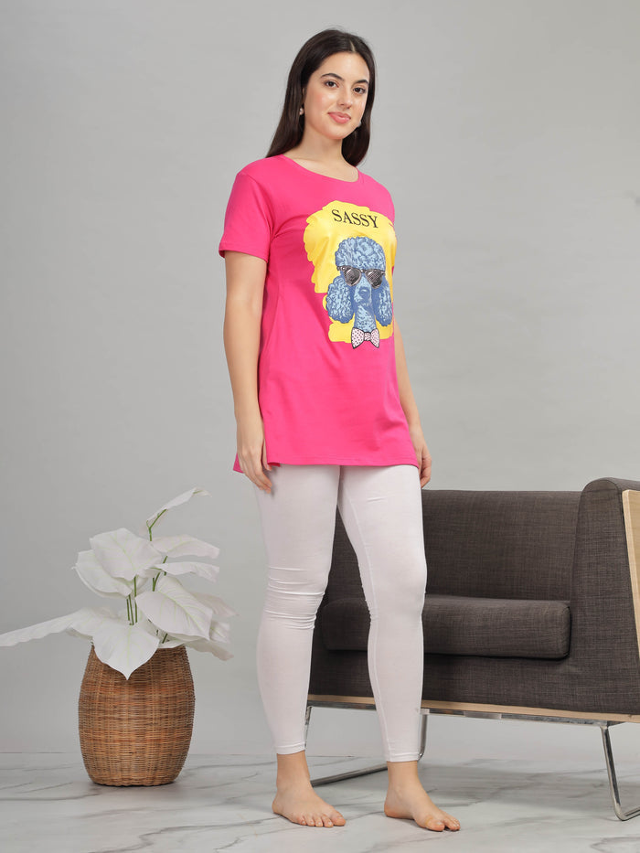Premium Rani Pink Stylish Long T-Shirt for Women