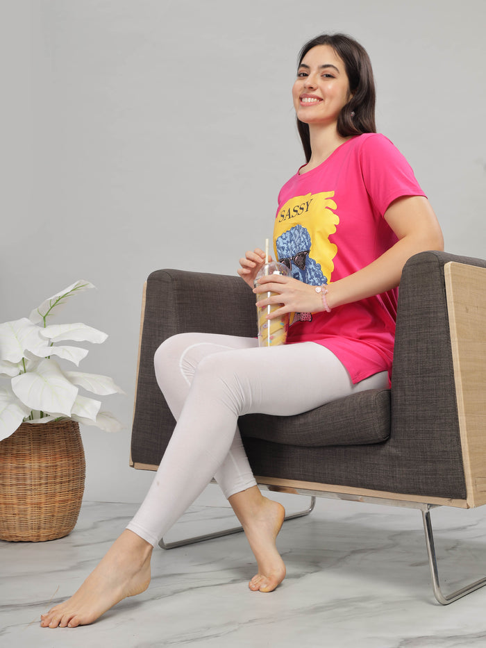 Premium Rani Pink Stylish Long T-Shirt for Women