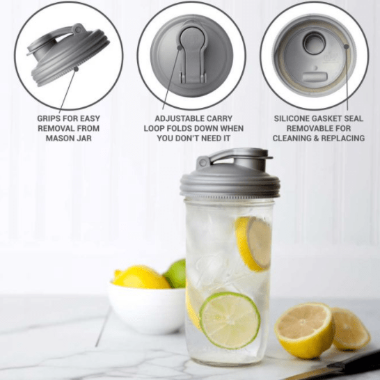 ReCap 'POUR' Lid with Carry Loop - Easy Pour Spout Mason Jar Lid (Regular Mouth)