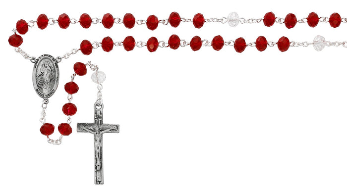 Red Crystal Bead Divine Mercy Chaplet with Prayer Card