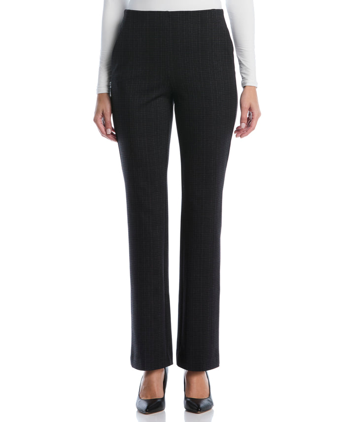 Red Plaid Print Bootcut Ponte Pant (Black)