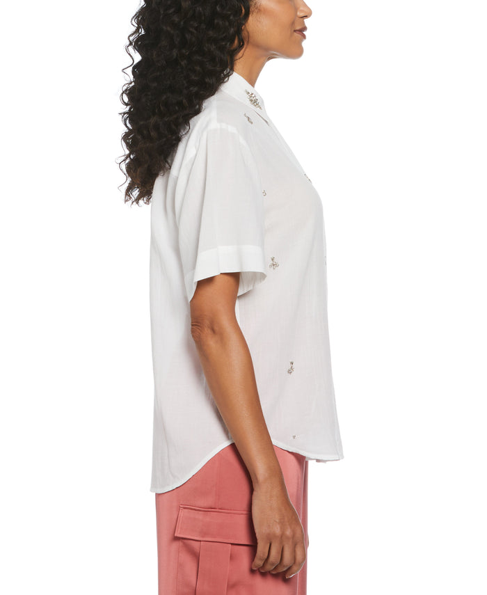 Rhinestone Embellished Relaxed Blouse (White)