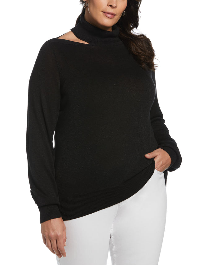 Rib Trim Cut Out Sweater (Black)