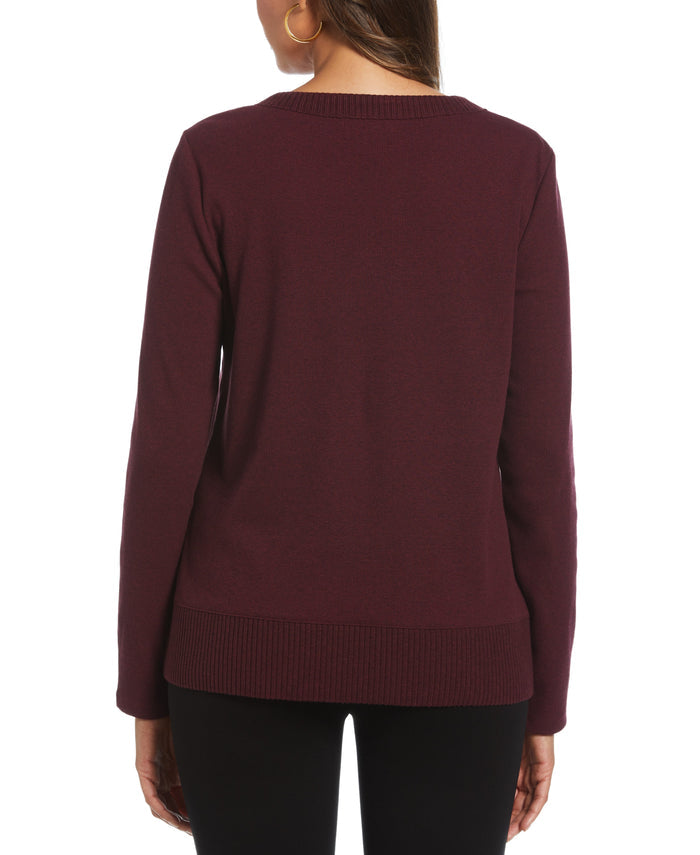 Ribbed Asymmetrical Fringe Hem Top (Dark Cherry Heather)