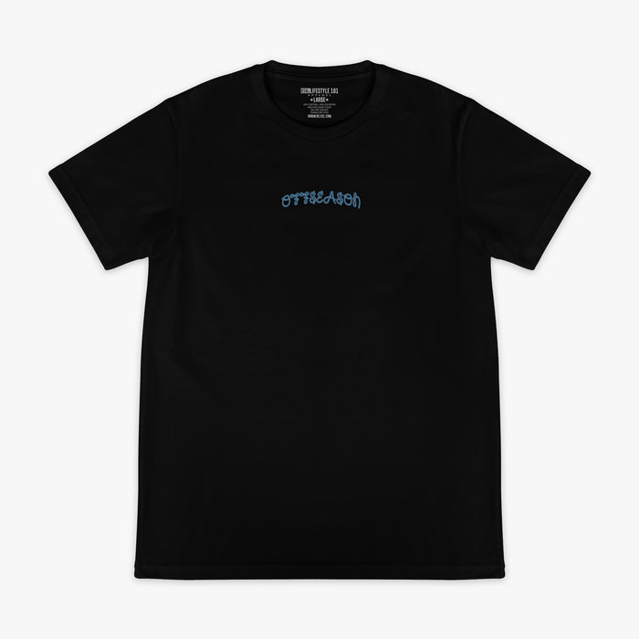 Black t-shirt with 'OFFSEASON' logo on the chest against a white background