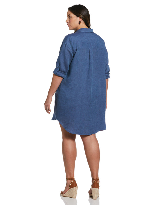 Roll Sleeve Linen Shirt Dress (Delft)