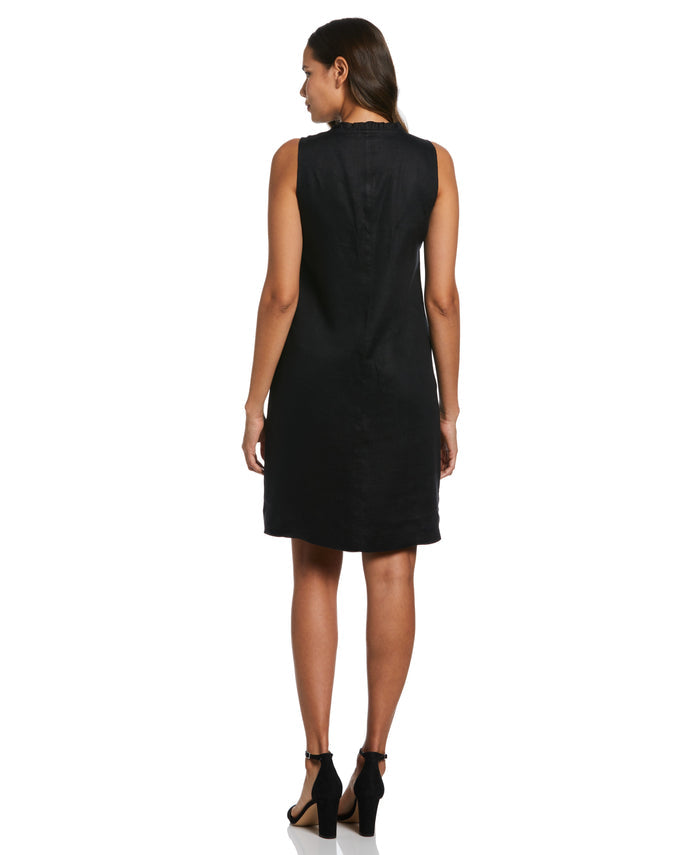 Ruffle Neck Linen Dress (Black)