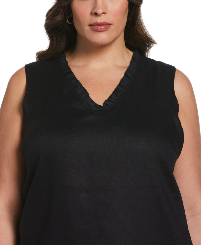 Ruffle Neck Linen Dress (Black)