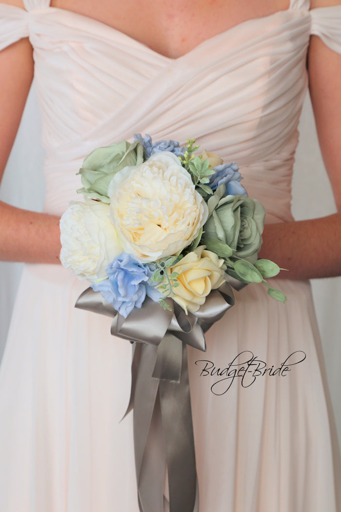 Sage Green and Dusty Blue Handmade Wedding Bouquet- $45.00| Foley