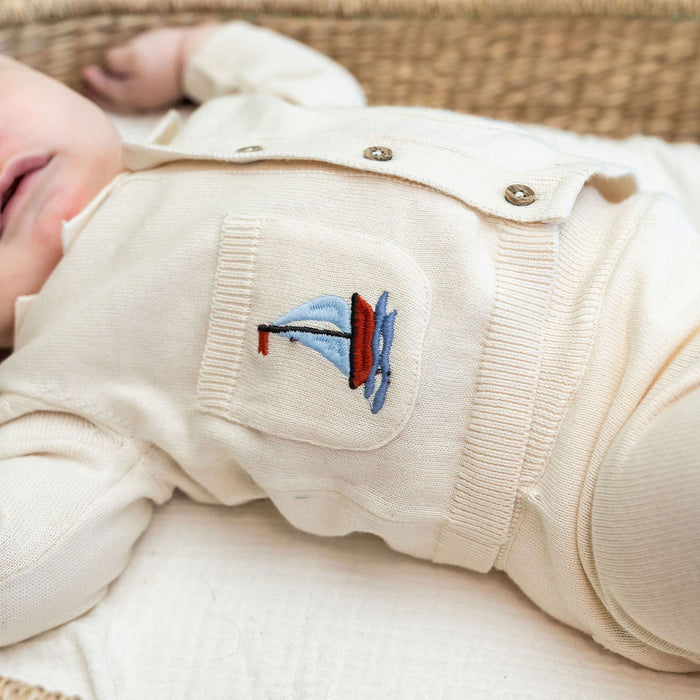 Sailboat Embroidered Pocket Baby Shirt & Pants Set (Organic Cotton) Pocket Detail