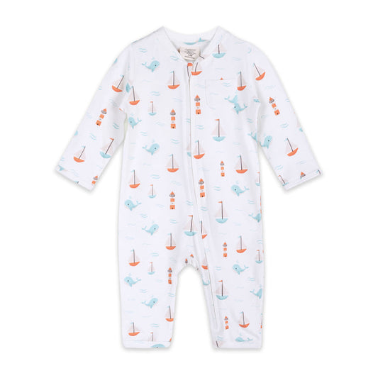 Sailboat Whales Baby Zipper Jumpsuit (Organic Jersey)