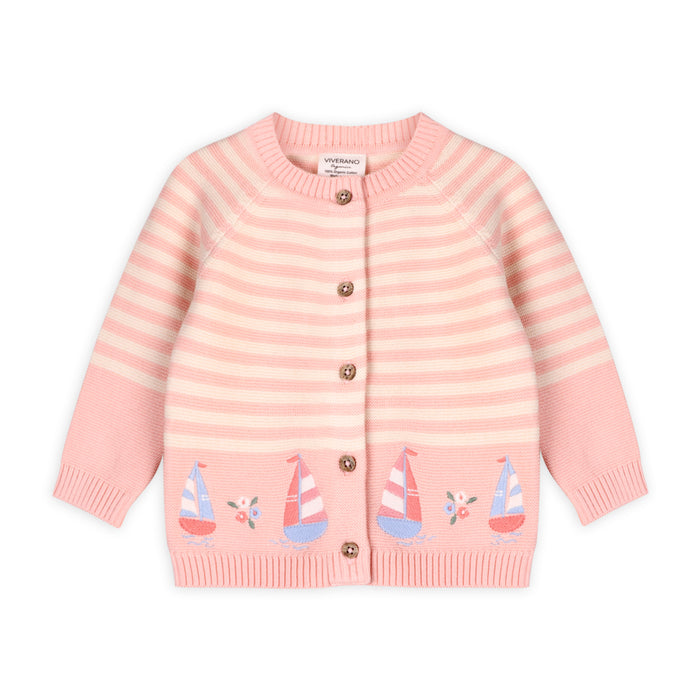 Sailboats & Stripe Baby Sweater Knit Cardigan (Organic Cotton)