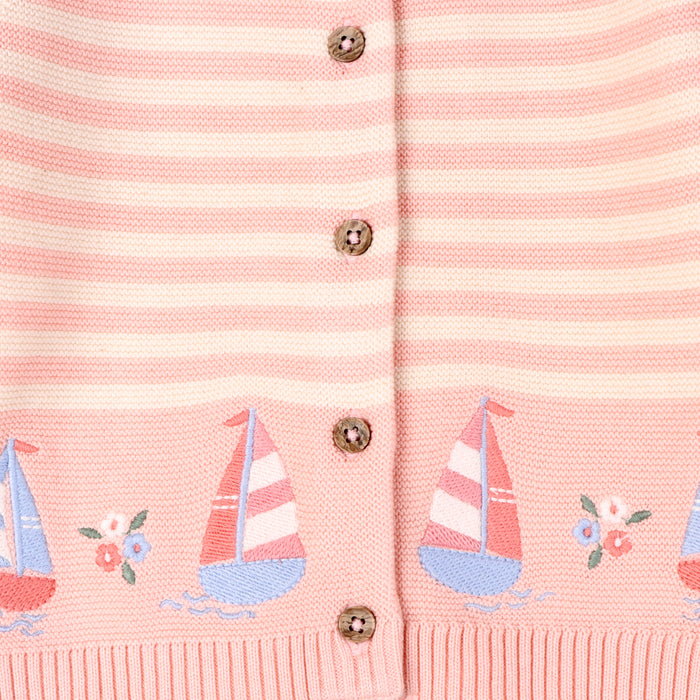 Sailboats & Stripe Baby Sweater Knit Cardigan Bottom Detail (Organic Cotton)