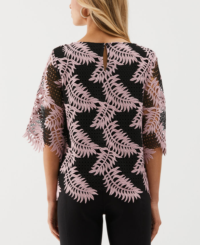 Scalloped Elbow Sleeve Lace Top (Zephyr)