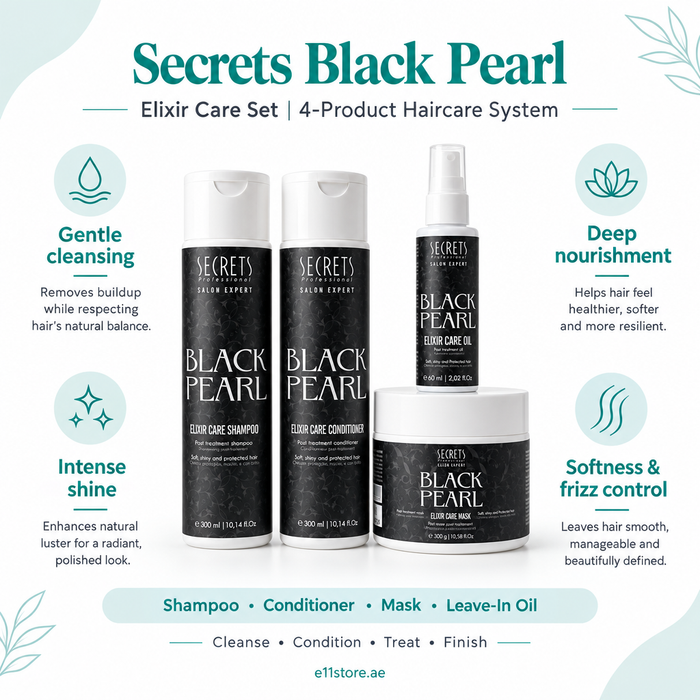 Secrets Black Pearl Elixir Care four-product set key-features image | E11 Store