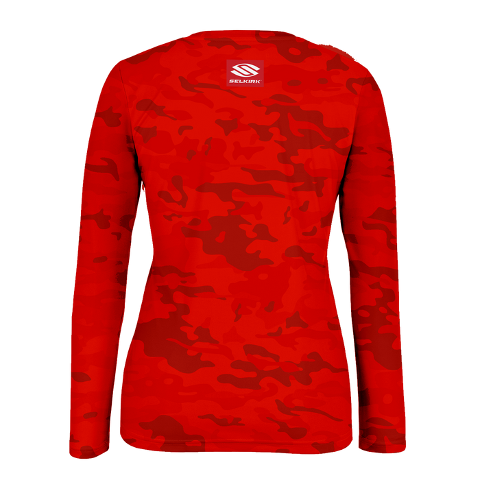 Selkirk pickleball shirt - camo red women's long sleeve shirt.