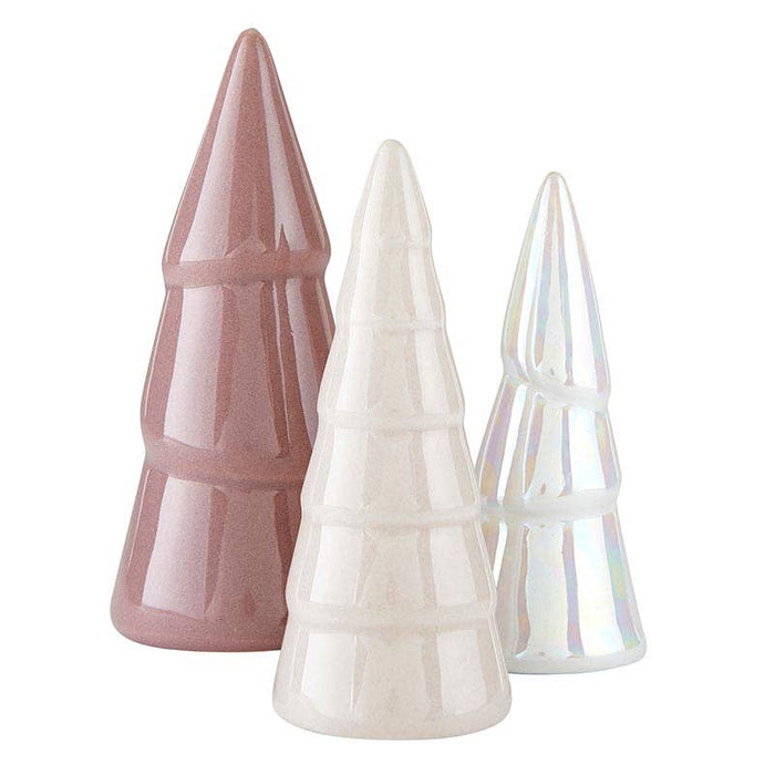 Set of 3 Holiday Ceramic Tree Set - Blush